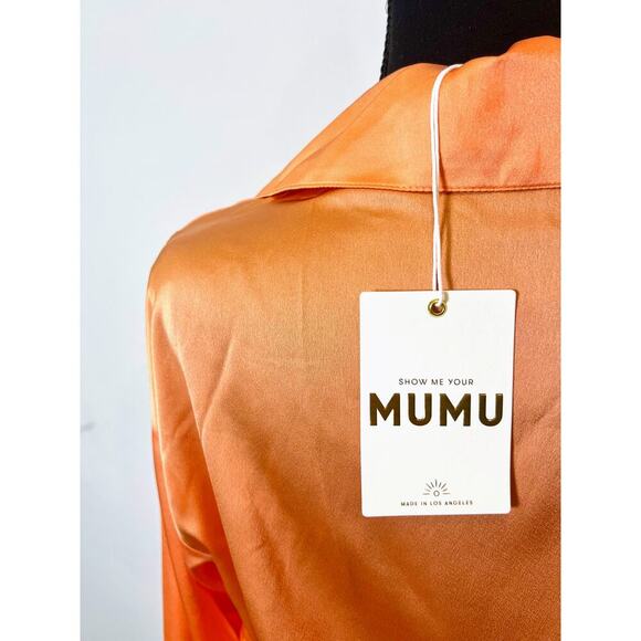 Show Me Your Mumu Clara Collared Mini Dress in Cantaloupe Luxe Satin Small Lined - Picture 6 of 6